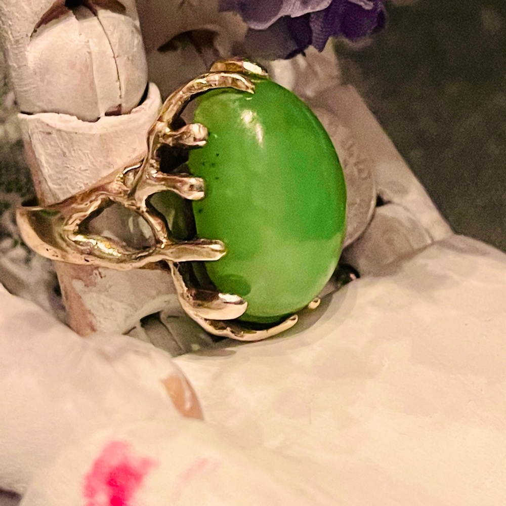 Antique 14k gold 30 +Caret HUGE GREEN JADE Ring 💓